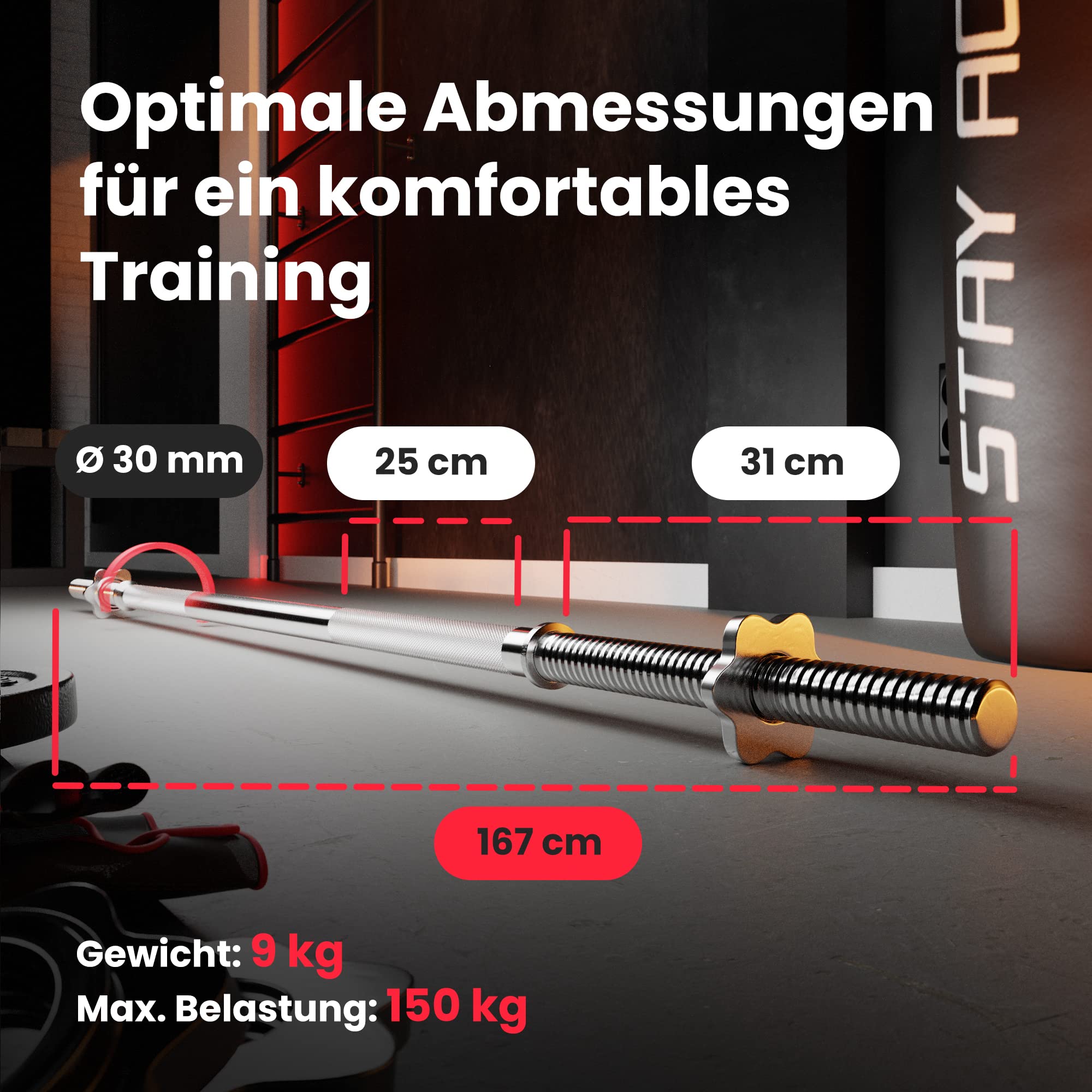 Hop-Sport Hantelset 75 kg: SZ-Stange 120 cm, Langhantel 167 cm, 2 Kurzhanteln 45 cm, Sternverschlüsse, Kunststoff Hantelscheiben 30 mm Bohrung, Max. Belastbarkeit 150 kg