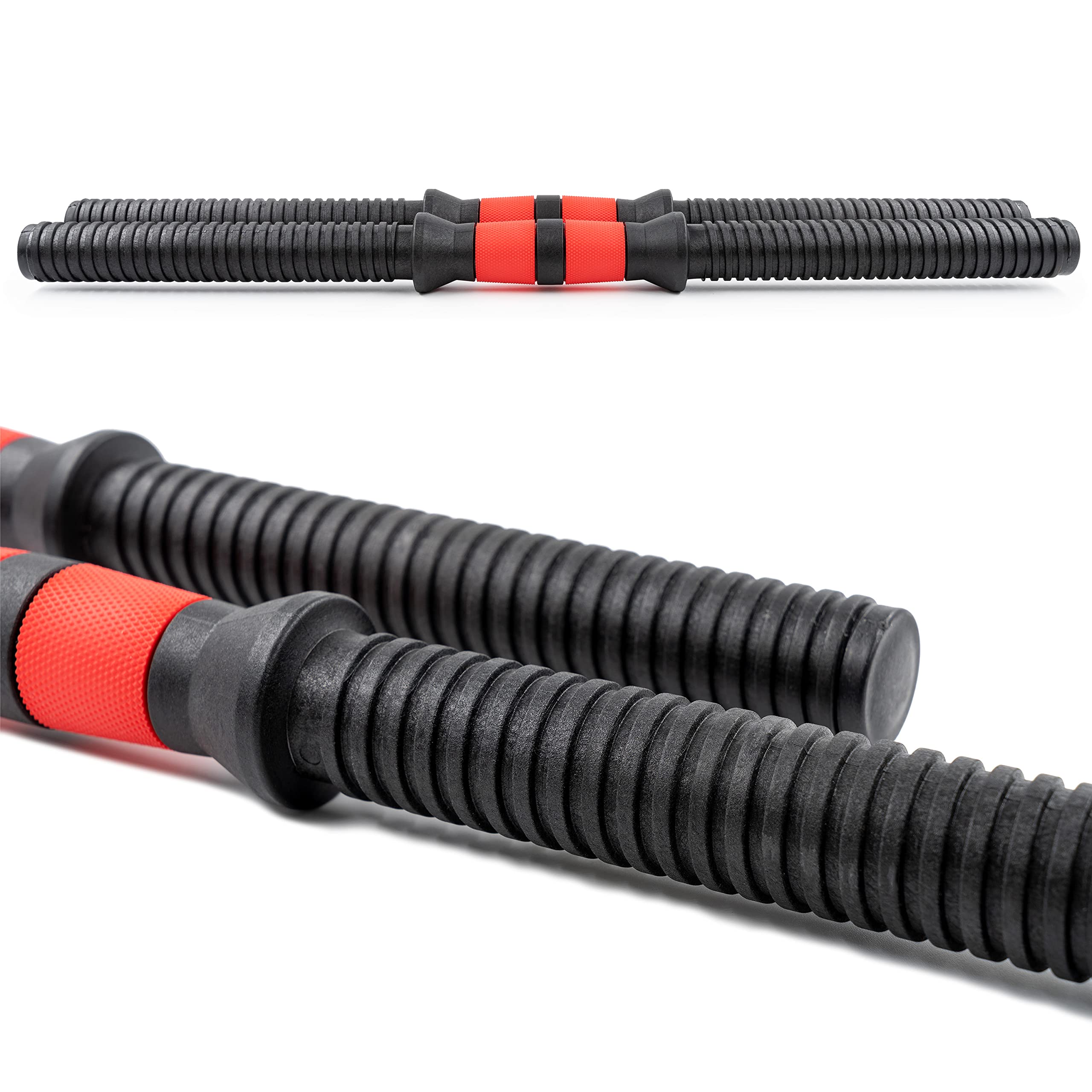 C.P.Sports 2in1 Kurzhantel & Langhantel Set 30kg / 40kg | Hantelscheiben – Gewichte – Hantelstangen | verstellbare Hanteln – Hantelset für Krafttraining, Fitness, Home Gym (rot-schwarz – 30kg Set)