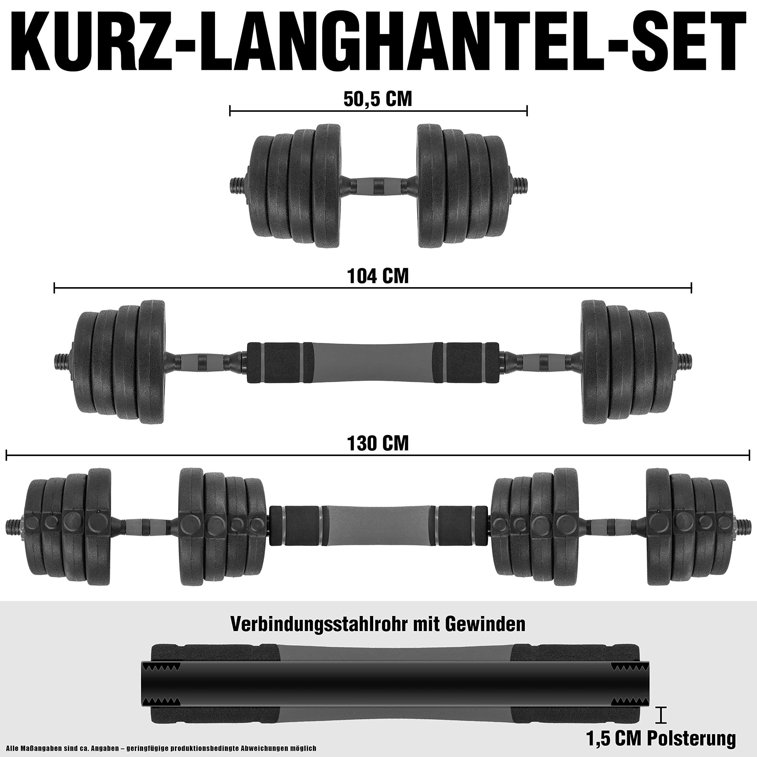 C.P.Sports 2in1 Kurzhantel & Langhantel Set 30kg / 40kg | Hantelscheiben – Gewichte – Hantelstangen | verstellbare Hanteln – Hantelset für Krafttraining, Fitness, Home Gym (rot-schwarz – 30kg Set)