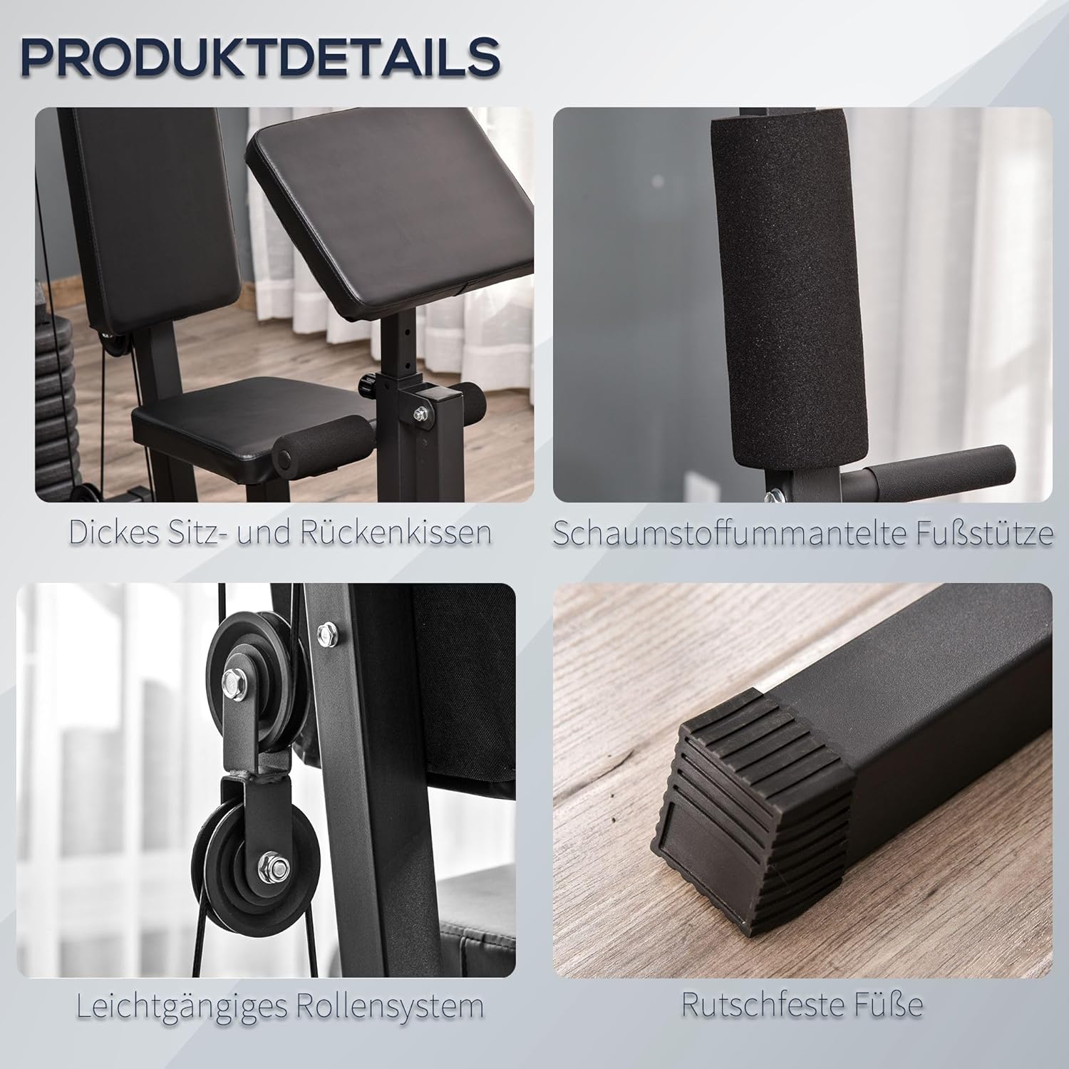 HOMCOM Home Gym Kraftstation – Latzug, Kabelzug, Brustpresse, Beintrainer
