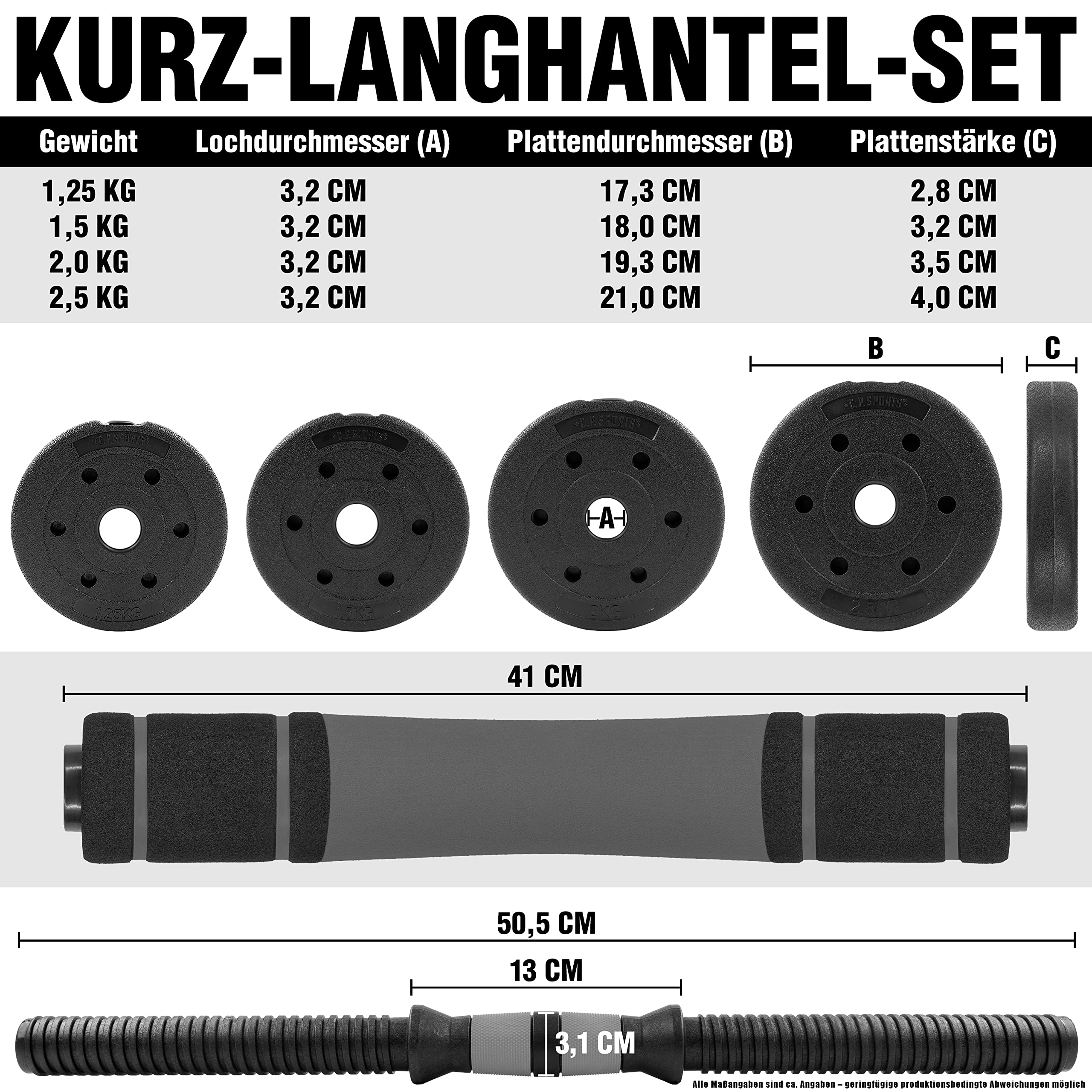 C.P.Sports 2in1 Kurzhantel & Langhantel Set 30kg / 40kg | Hantelscheiben – Gewichte – Hantelstangen | verstellbare Hanteln – Hantelset für Krafttraining, Fitness, Home Gym (rot-schwarz – 30kg Set)