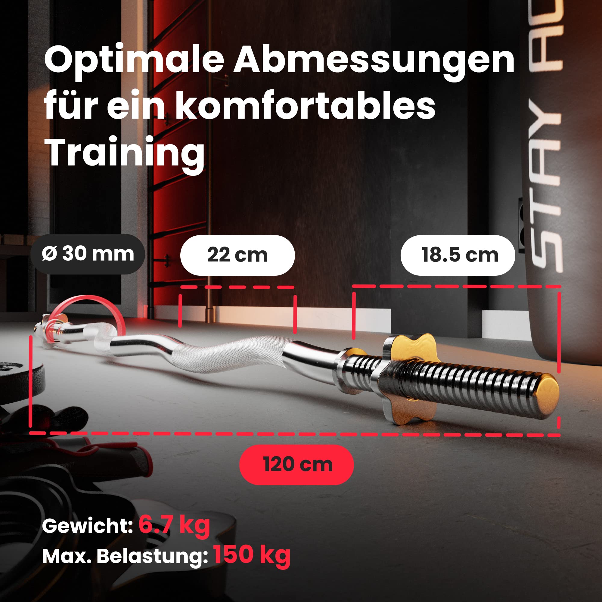 Hop-Sport Hantelset 75 kg: SZ-Stange 120 cm, Langhantel 167 cm, 2 Kurzhanteln 45 cm, Sternverschlüsse, Kunststoff Hantelscheiben 30 mm Bohrung, Max. Belastbarkeit 150 kg